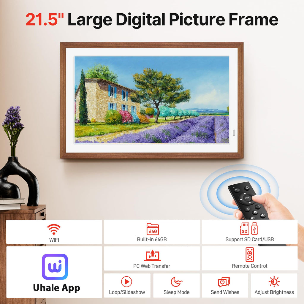 21.5" Large Digital Picture Frame, 64GB Uhale WiFi Frame with Matte Screen