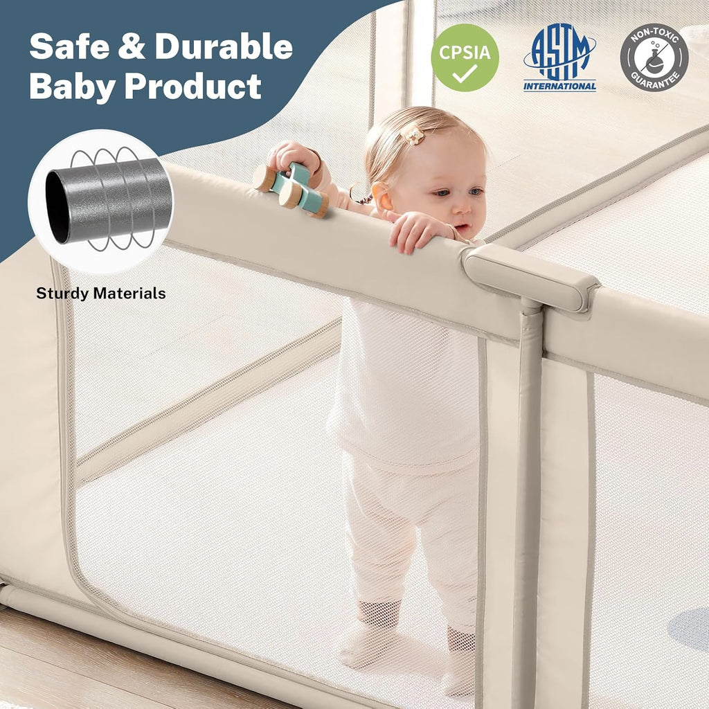 Baby Playpen Portable, Pre-Assembled Play Pen 71x79 Large Foldable Playpen for Babies and Toddlers, Sturdy and Safe