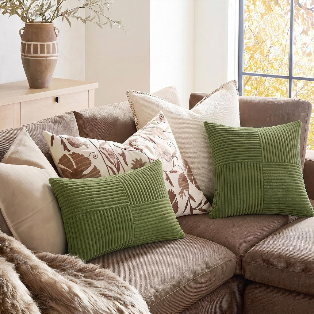 Moss Green Euro Decorative Throw Pillow Covers 28x28 Inch Couch Bed, Farmhouse Boho Home Decor, Soft Corss Corduroy