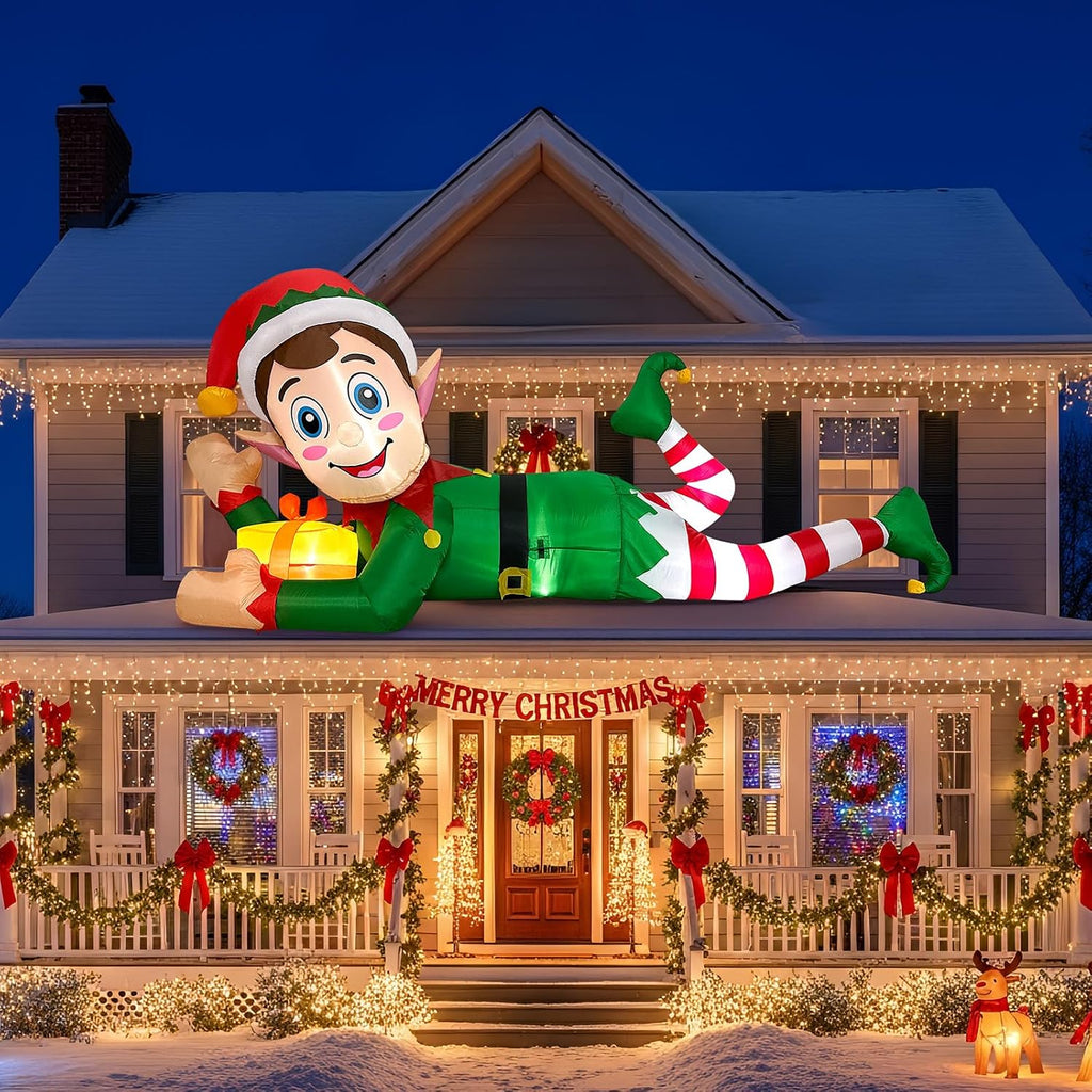 10FT Christmas Inflatable Outdoor Decoration, Giant Elf Inflatable Outdoor Christmas Blow up Yard Decorations with
