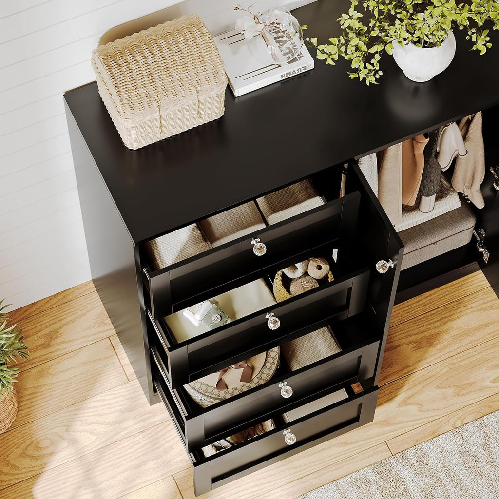 43''H Armoire Wardrobe Closet with 4 Drawers and 2 Doors | Small Clothing Storage Cabinet Dresser with Hanging Rod