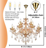 Luxury K9 Crystal Chandelier 12 Lights, Amber Gold Crystal Lighting Pendant Ceiling Fixture Modern Crystal Candle Chandeliers Lamp for Living Room, Kitchen, Foyer (12 Ligths) A110-B0CRHG6FWD
