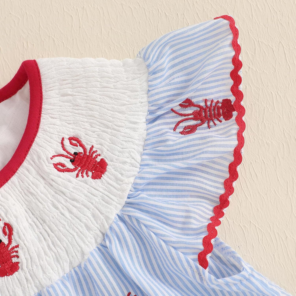 Toddler Baby Girl Crawfish Smocked Short Sleeve Dress Outfits