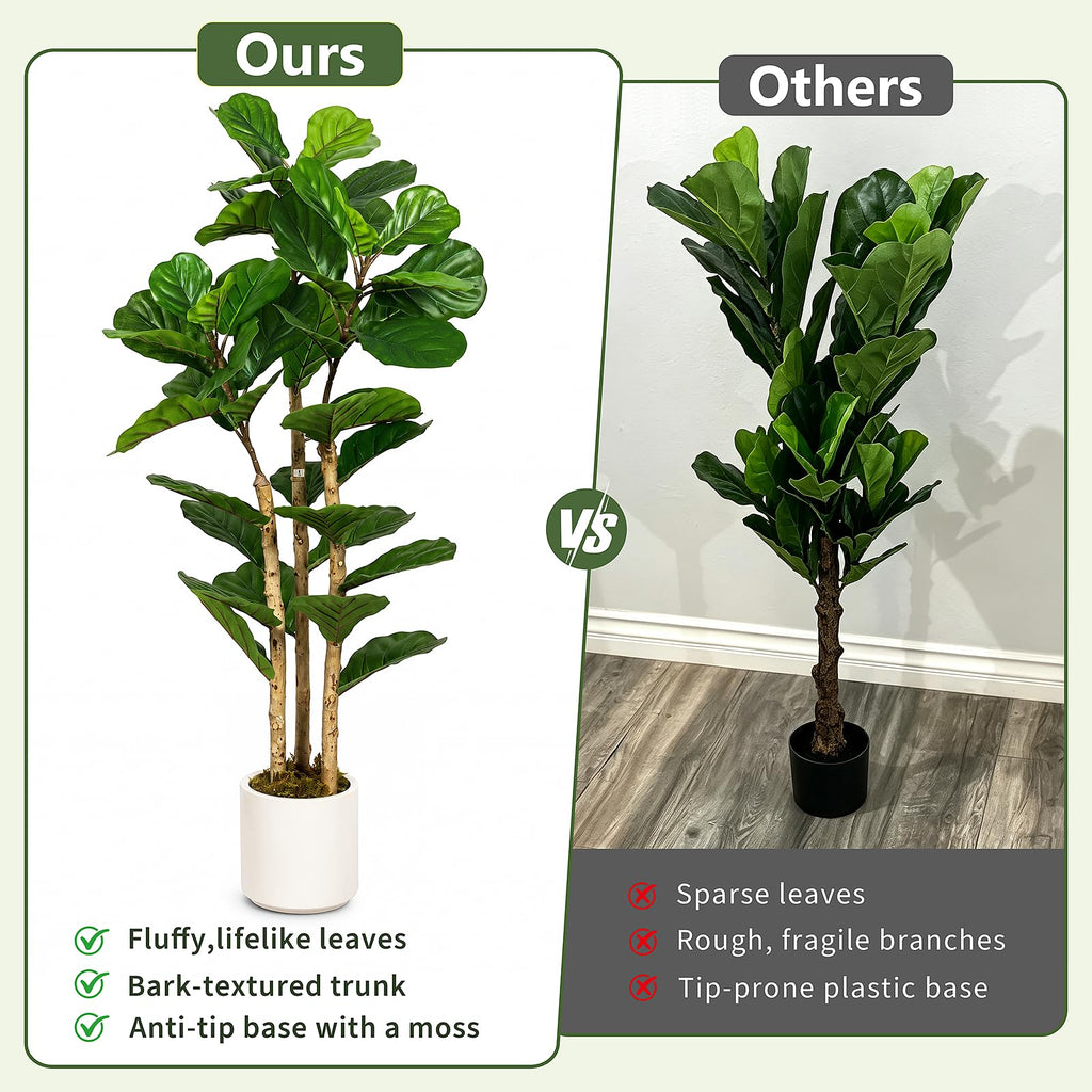 4ft Artificial Fiddle Leaf Fig Tree with White Planters