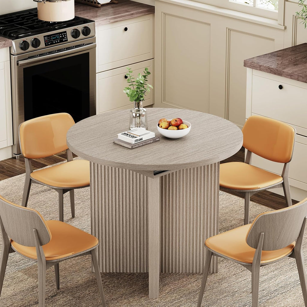 Extendable Dining Room Table for 4-6, Modern Kitchen Oval Dining Table with Large Storage, Round Expandable Kitchen