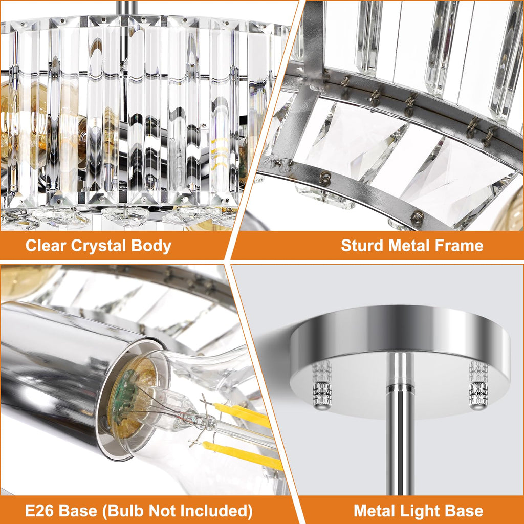Crystal Chandelier Ceiling Light - 4-Light Ceiling Light Fixture Modern Ceiling Mount Lights Chandelier for Dinning