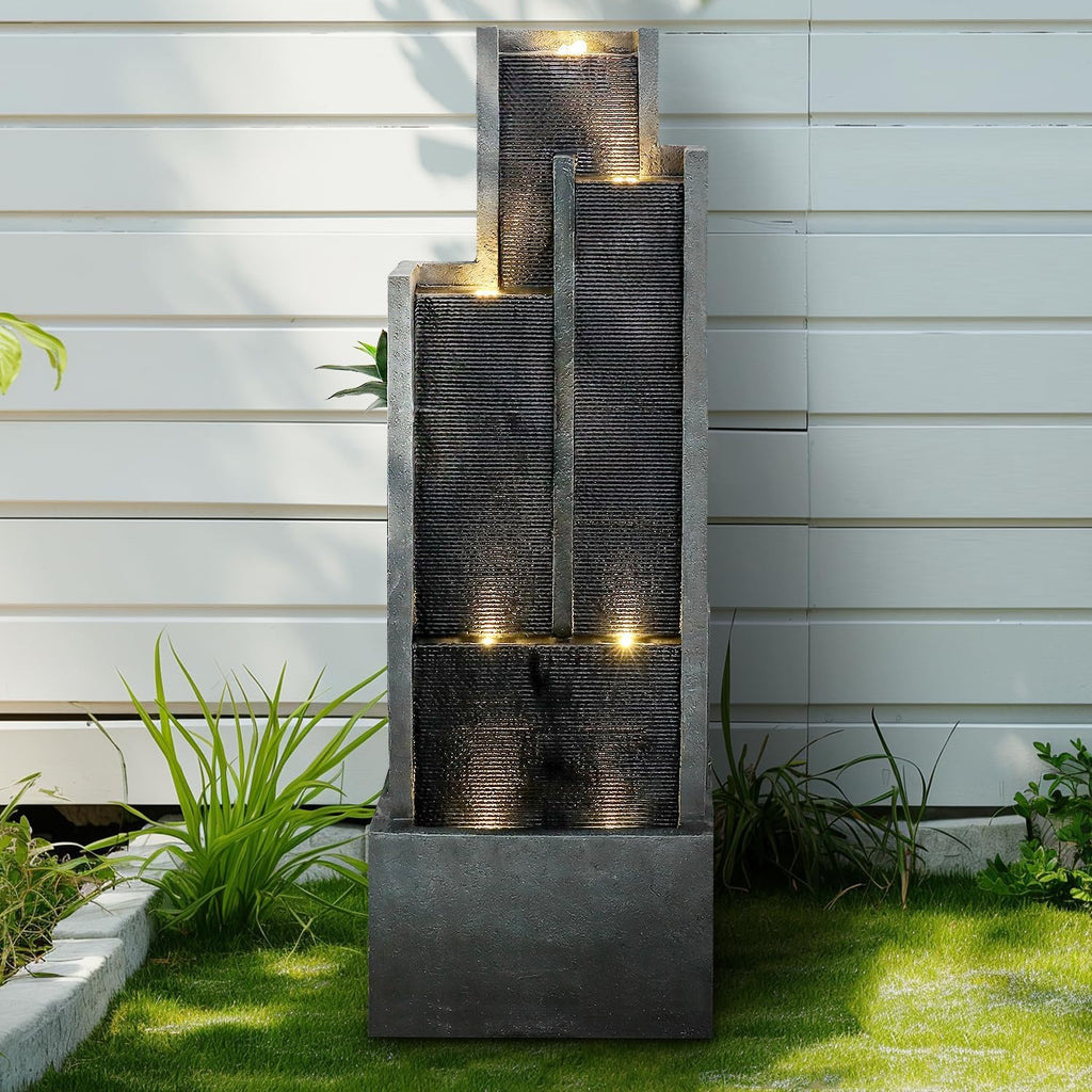 5-Tiers Indoor/Outdoor Garden Water Fountain - 50.7inches Modern Floor-Standing Cascading Water Feature - Suitable