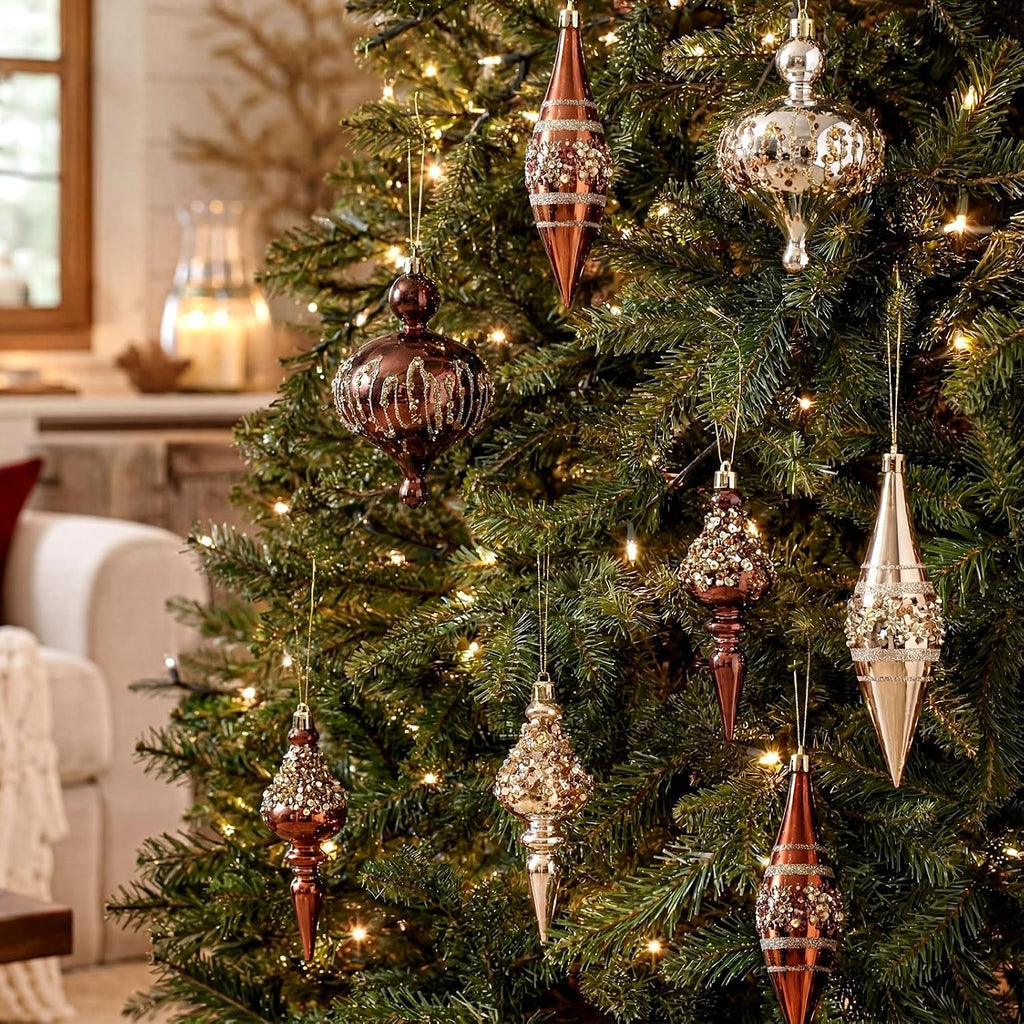 8 Pcs Vintage Finial Drop Christmas Ornaments Red Gold Brown Hanging Finial Christmas Ornaments Hanging Xmas Tree
