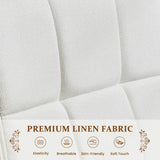 Furniliving Oak Wooden Dining Chairs Set of 2, Mid-Century Modern Linen Fabric Upholstered Kitchen Chair