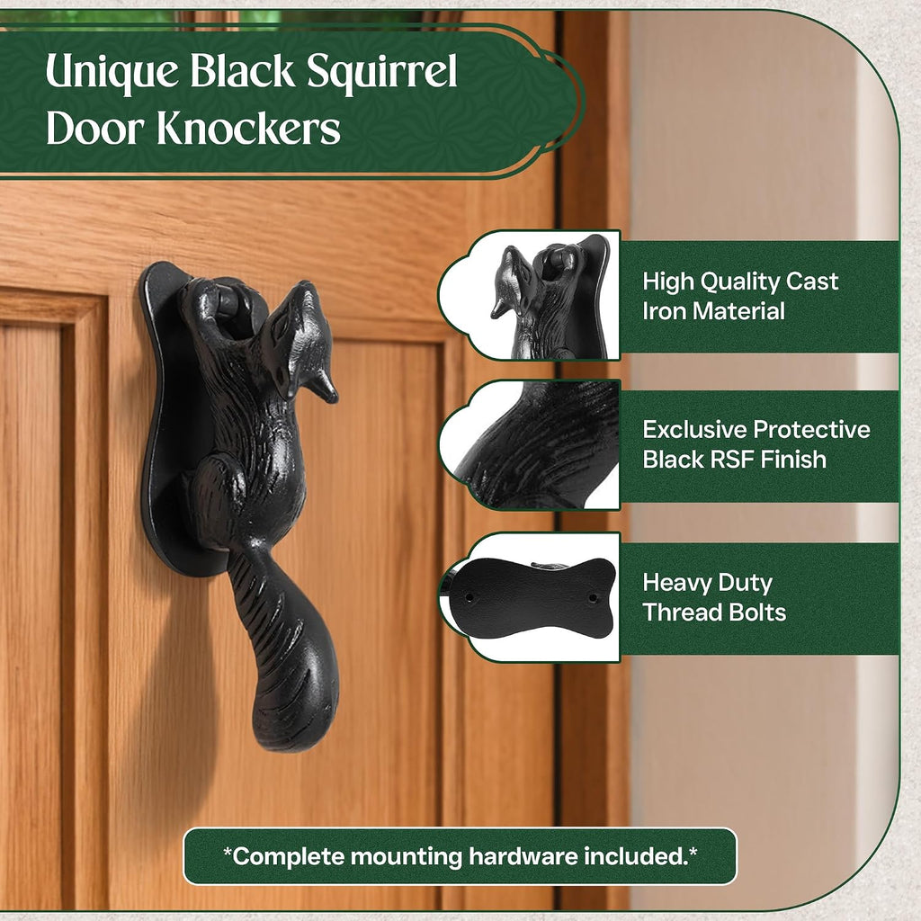 Door Knockers 6.75 in. Black Cast Iron Squirrel Shaped Door Knocker with Mounting Hardware
