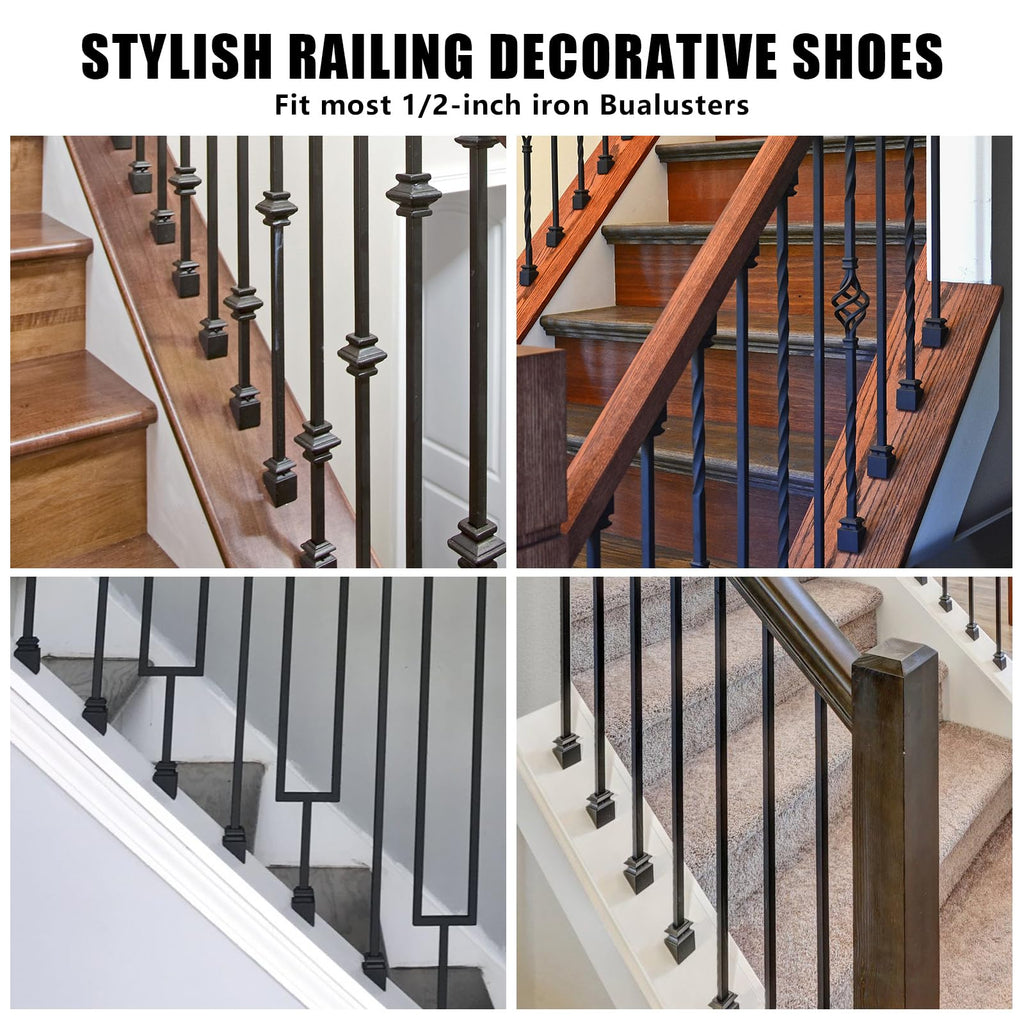 Iron Balusters Flat Shoes - Aluminum Alloy Staircases Shoes for 5/8 Inch Round Interior Balusters, Wrought Iron