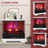 27 Inch Electric Fireplace with Mantel, 3-Sided Glass View, Wooden Surround Firebox, Freestanding Heater with 7 Flame Colors, Remote Control, Timer, Overheat Protection, 1400W, White