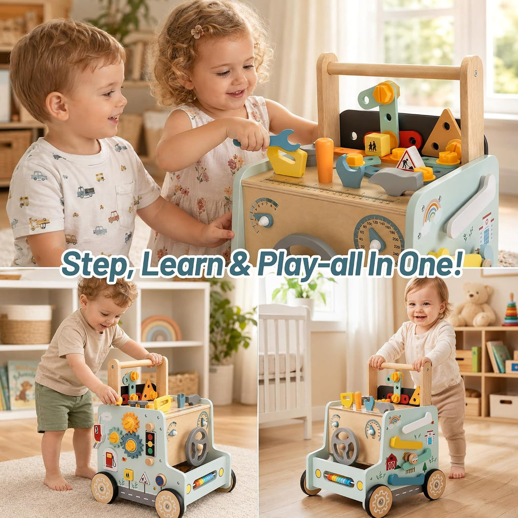 Wooden Baby Push Walker with Tools Bench Toys for Toddler Boy Girl Gifts