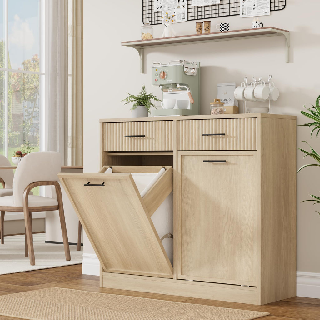 20Gal Double Tilt Out Laundry Hamper Cabinet with Drawers, Natural