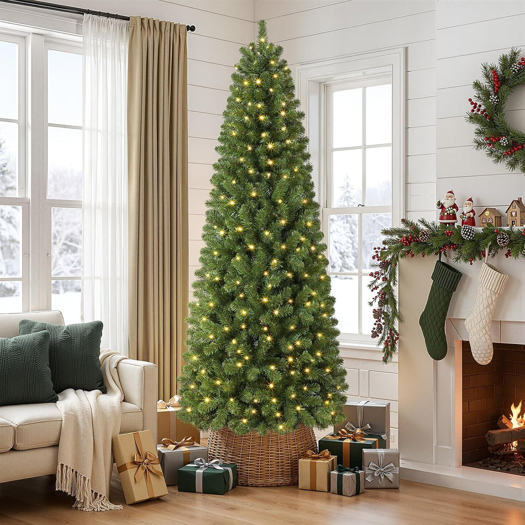 Prelit Pencil Hinged Christmas Tree with Multi-Color Lights