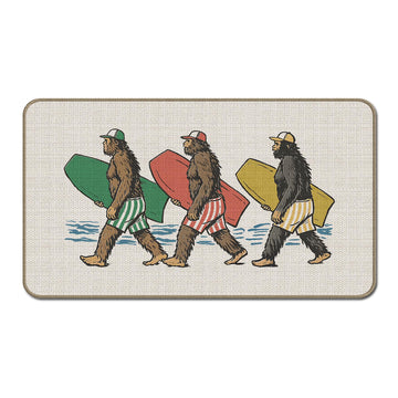 Bigfoot Surfing Beach Door Mat 17 x 30, Bigfoot Gifts for Women, Beach Club Sasquatch Summer Doormat Outdoor, Funny