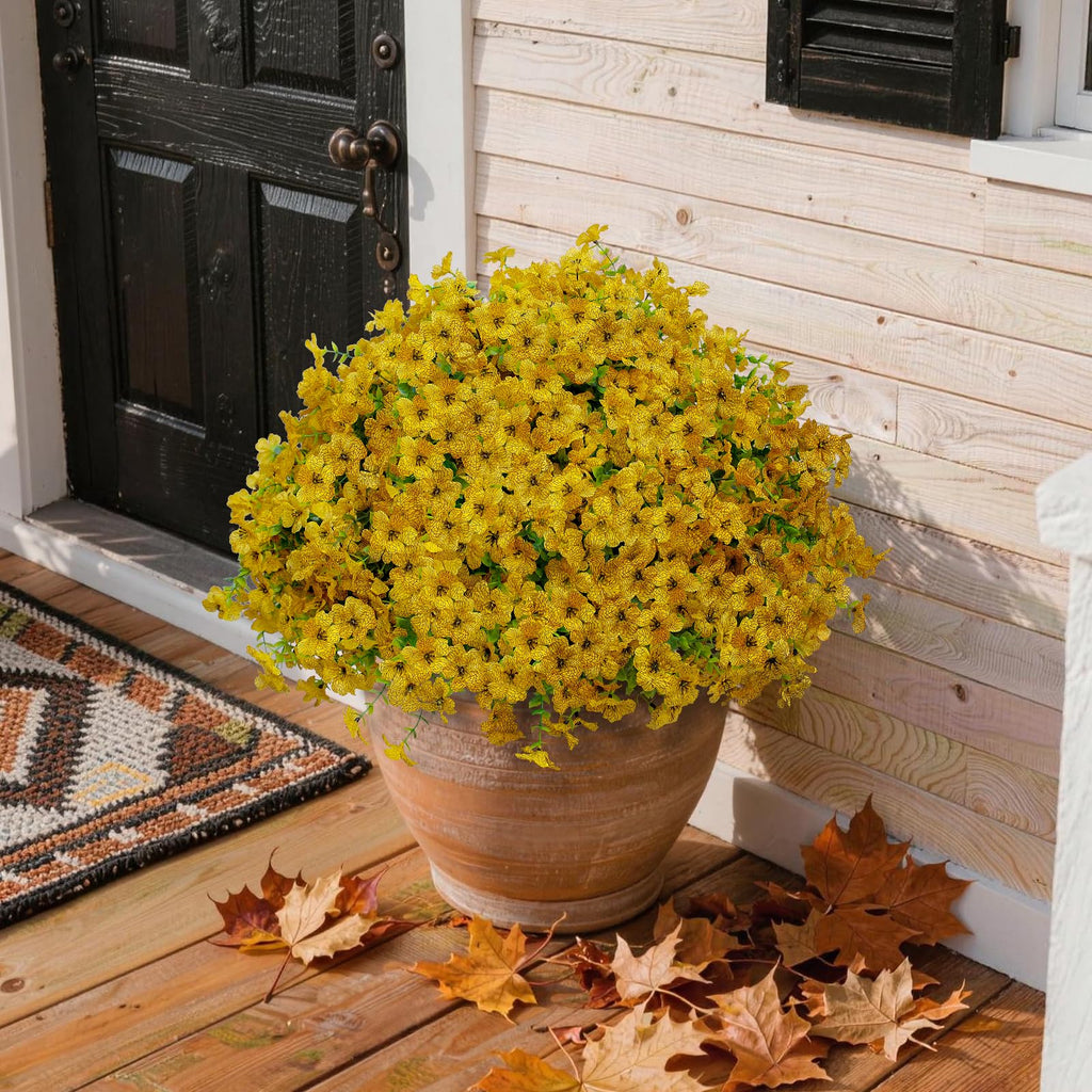 Artificial Fall Mums Outdoor Flowers, UV Resistant Faux Autumn Daisy Plants, Fake Orange Chrysanthemum Bush for Front