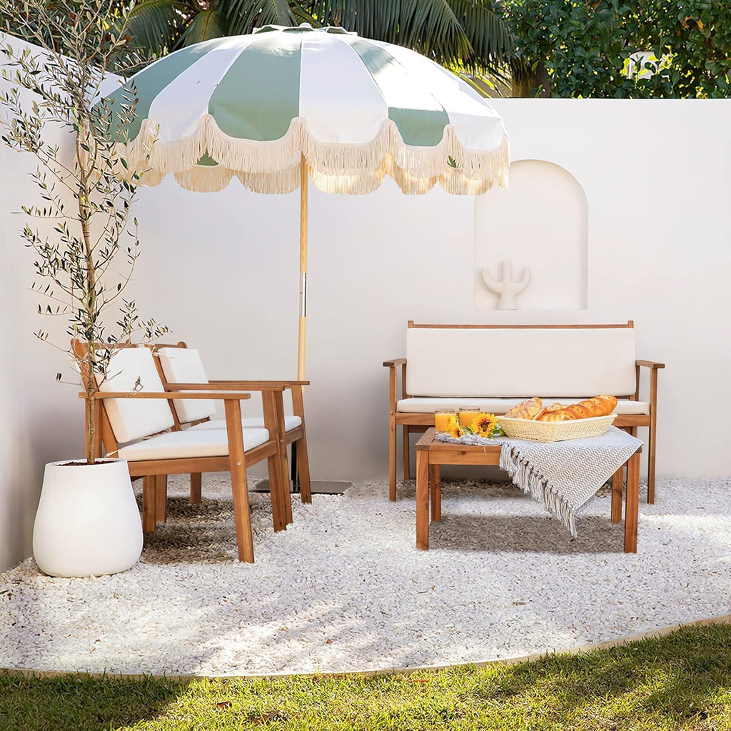 Patio Furniture 4 Piece Acacia Wood Outdoor Conversation Sofa Set with Table & Cushions Porch Chairs for Garden, Deck