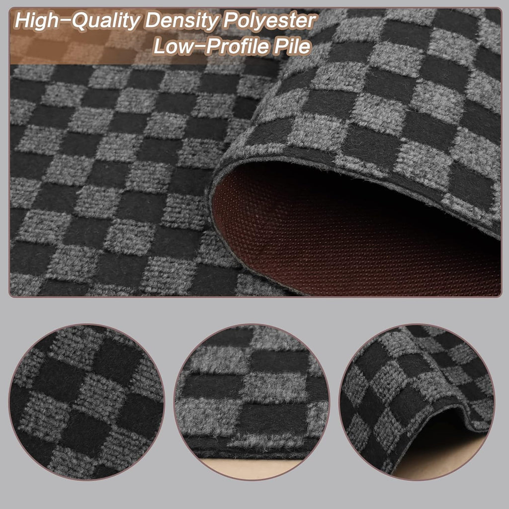 2' x 6' Runner Rugs with Rubber Backing, Indoor Outdoor Utility Carpet Runner Rugs, Checkered Gray, Can Be Used as
