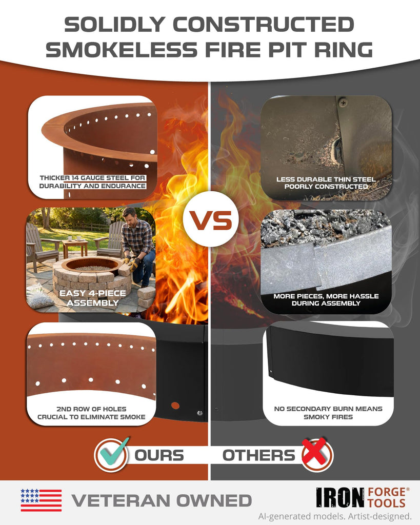 Smokeless Outdoor Fire Pit Ring Insert 36 Inch Round