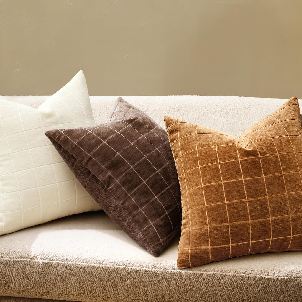 Bronze Plaid Decorative Fall Throw Pillow Covers 18x18 Set of 2