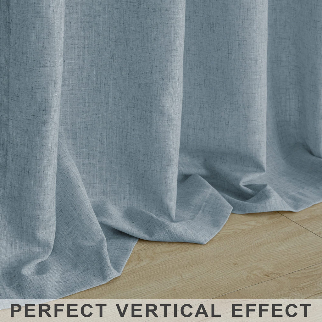Blue Curtains 38 Inch Wide for Small Window 2 Panel Sets Rod Pocket Linen Blend Semi Sheer Cafe Tier Narrow Curtains