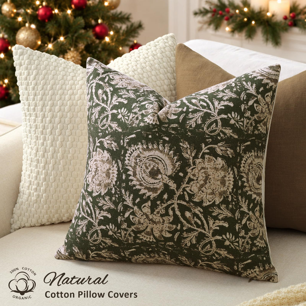 Christmas Pillow Covers 26x26 Set of 2 Printed Floral Throw Pillows Farmhouse Pillow Cases Vintage Decorative Cushion