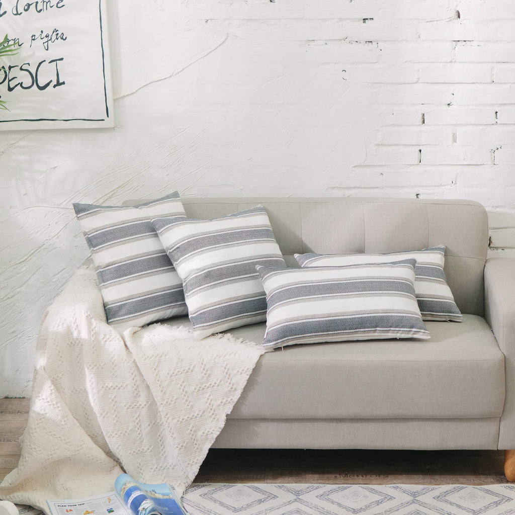 Multi Color Stripe Pillow Case Soft Linen Square Decorative Throw Cushion Cover Pillowcase with Invisible Zipper for