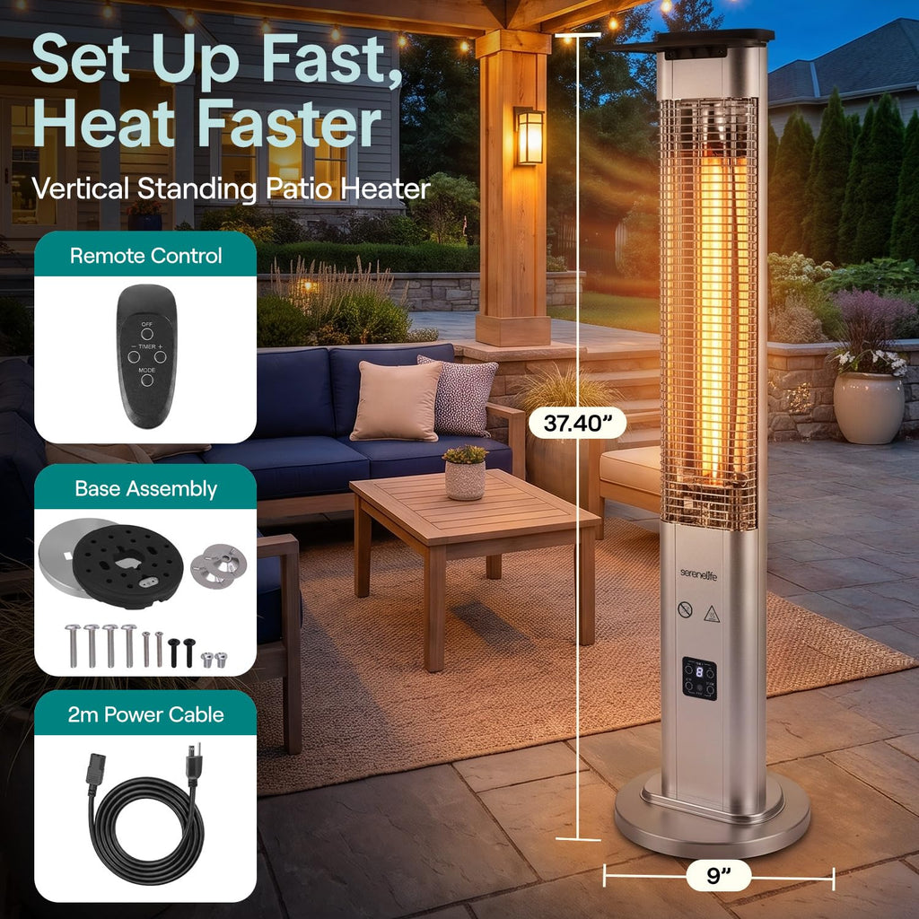 Outdoor Electric Patio Heater - 900W Infrared Heater with Remote, Aluminum Reflector, Waterproof Design, IP65