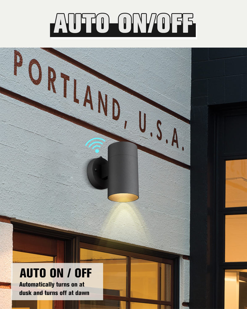 Dusk to Dawn Outdoor Wall Sconce Lights, Cylinder, Black, 1 PK