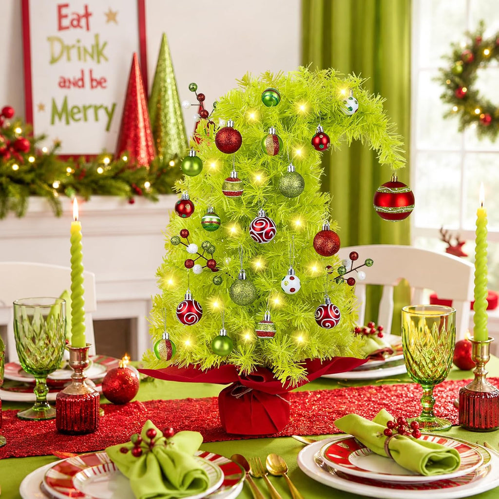 2FT Whimsical Mini Christmas Tree with Lights Ball Berries 8 Lighting Modes