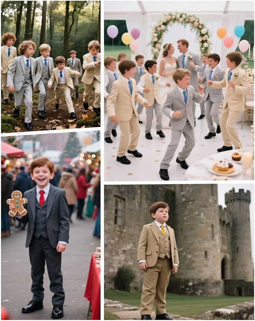 Boys Suit 4 Pieces Slim Fit Set Suits Kids Formal Wedding Tuxedo Outfit