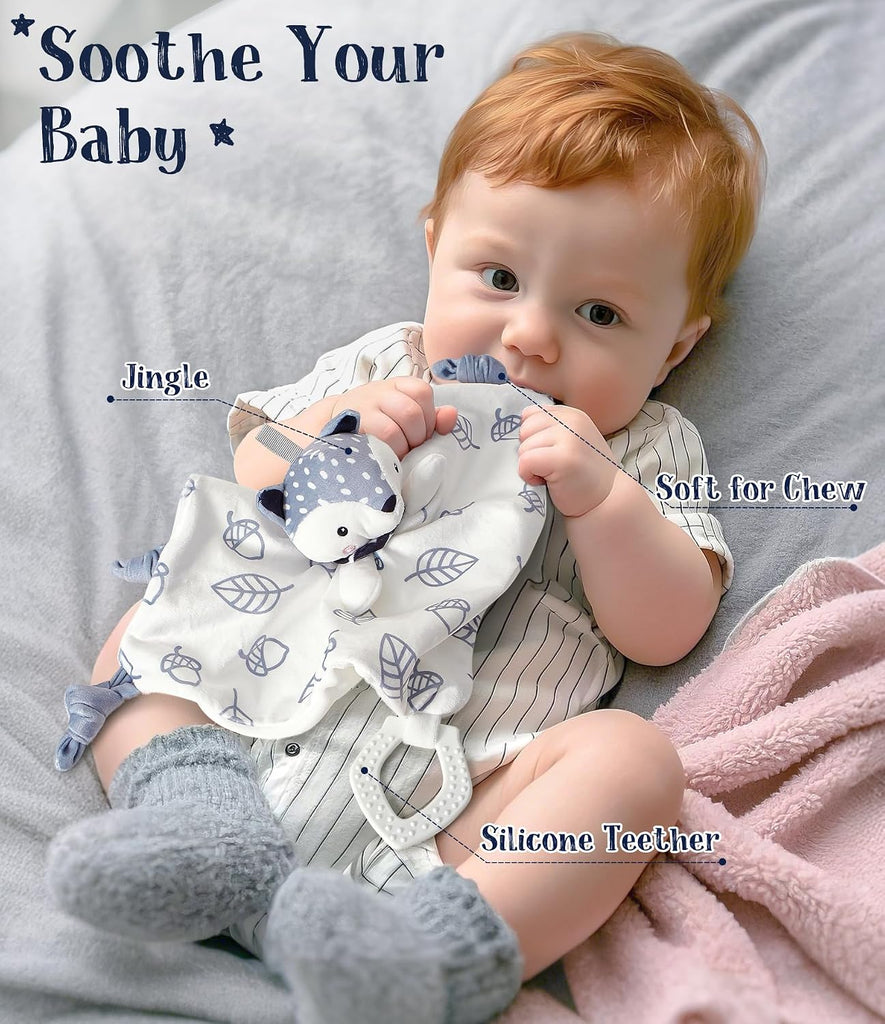Baby Boy Gifts for Baby Shower, 9pcs Newborn Essential with Fox Lovey/Blanket/Onesie/Wooden