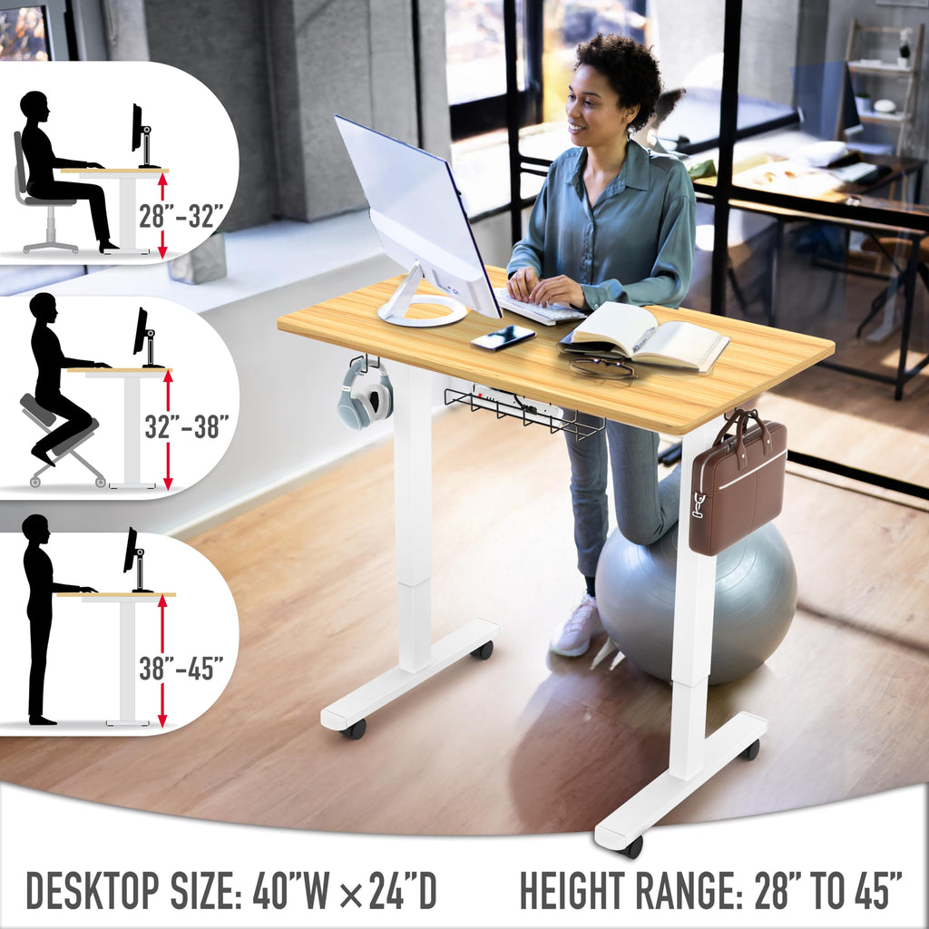 40-Inch Mobile Electric Height Adjustable Standing Desk w/Drawer, Oak