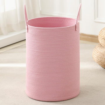 Basket Hamper Tall Rope Storage Woven for Blanket toys Dirty Clothes Bathroom Bedroom (Pink, 80L/21.3Gal)
