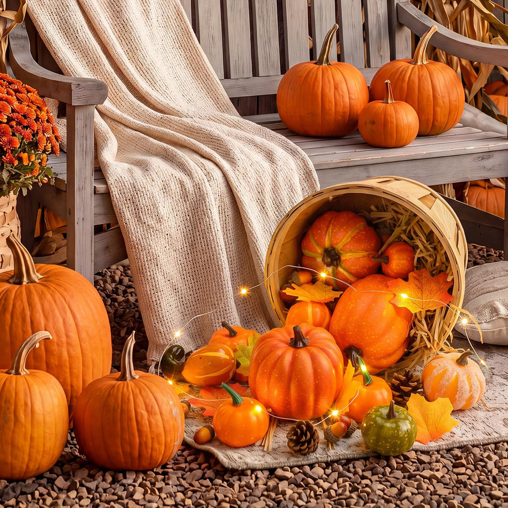 Fall Front Porch Decor Set Wooden Autumn Harvest Basket 9 x 6.7 in