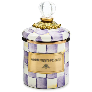 Enamel Canister, Mini, Purple-and-White Violet Check