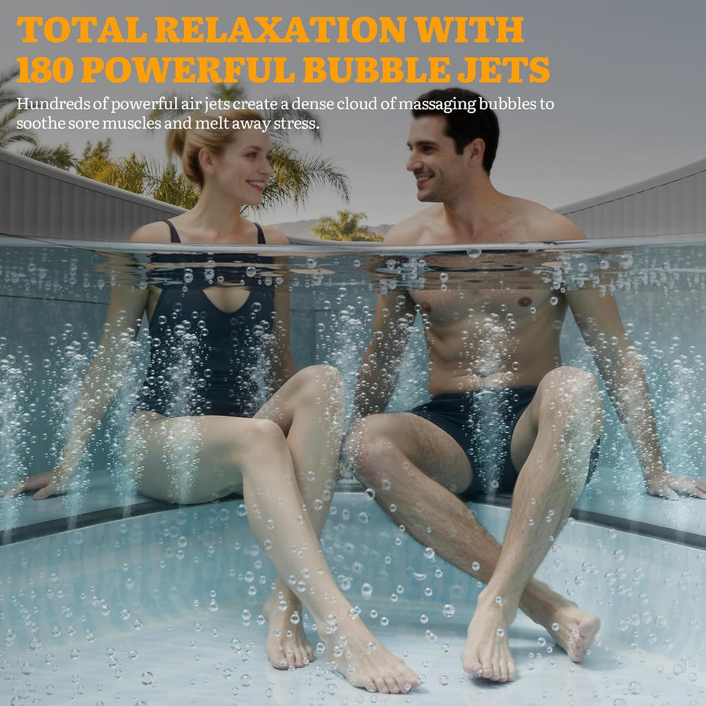 77" Premium Drop-Stitch Inflatable Hot Tub for 6 Person, Rigid Portable Outdoor Spa with 180 Massage Jets, Smart