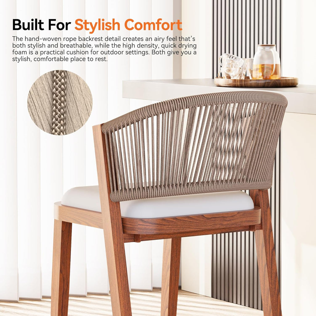Modern Shade Chatham Outdoor Bar Stools Set of 2 with Rope Woven Backrest
