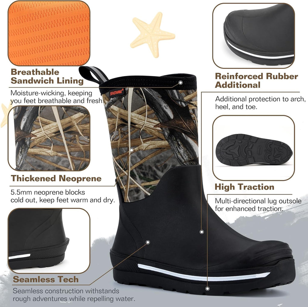 Kid's Rain Boots Waterproof Rubber Mud Boot Boys Girls Insulated Durable Neoprene Outdoor Boots All Seasons