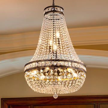 Crystal Chandelier Light, 8 Lights French Empire Chandeliers Lighting Ceiling Fixture Hanging Pendant for Dining Living Room Foyer Kitchen Bedroom Entryway, 20''W (Bronze, 20)