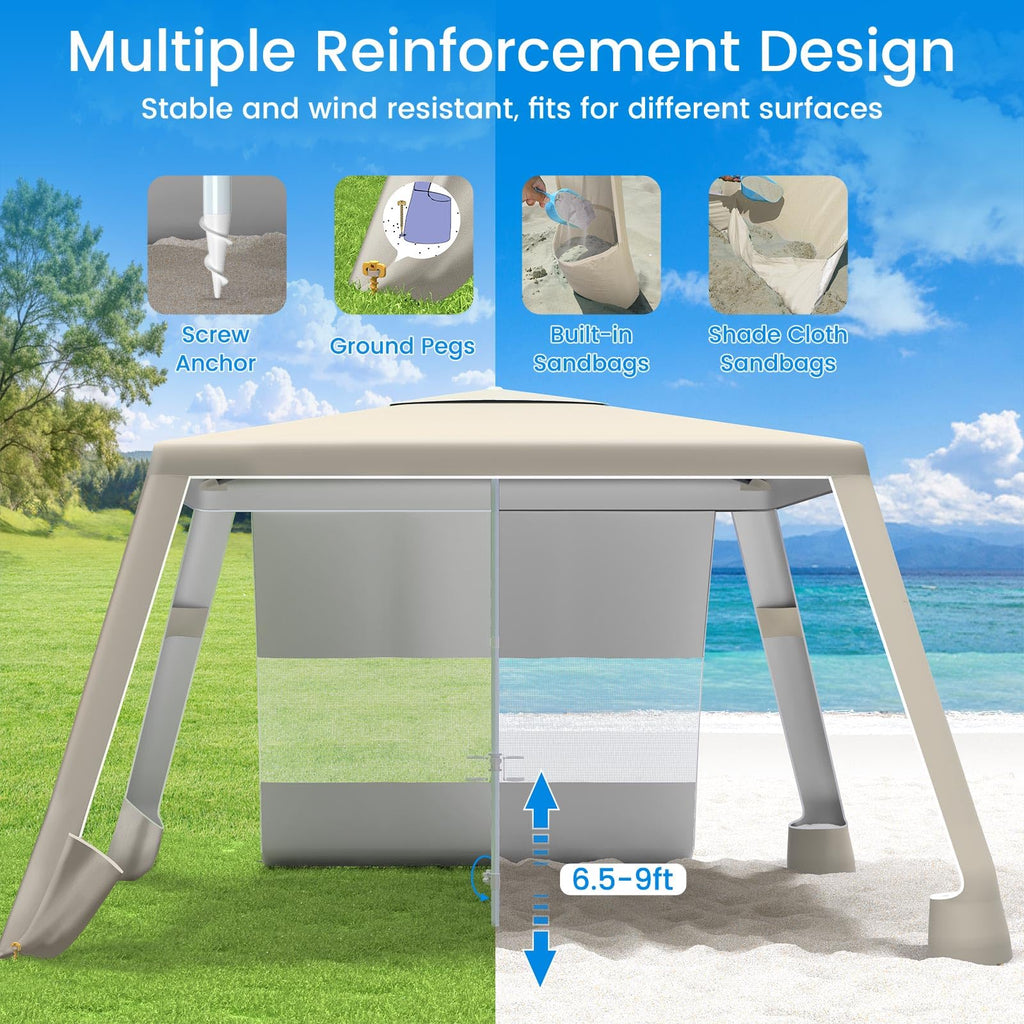 Beach Cabana, 8'×8' Large Beach Canopy with Side Wall, UPF 50+ Protection Easy Setup Beach Tent Sun Shelter