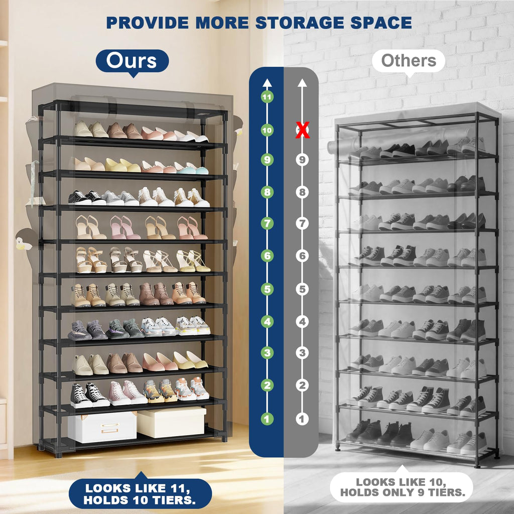 Shoe Rack with Cover, 10+1 Tier Tall Shoe Storage