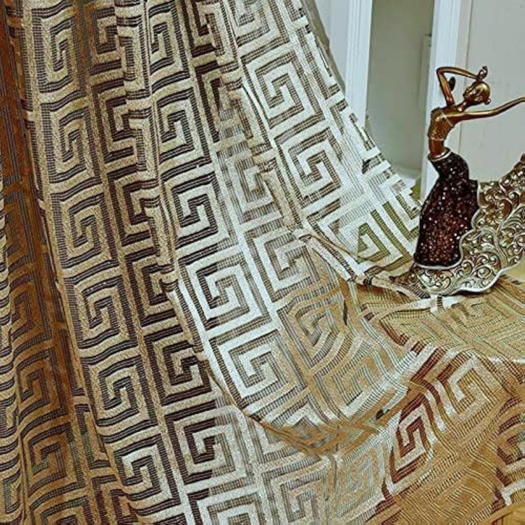 1 Pair Black and Gold Sheer Curtains for Living Room Luxury Tulle Curtains (Gold,2 Panels 54 Inches by 96 Inches)