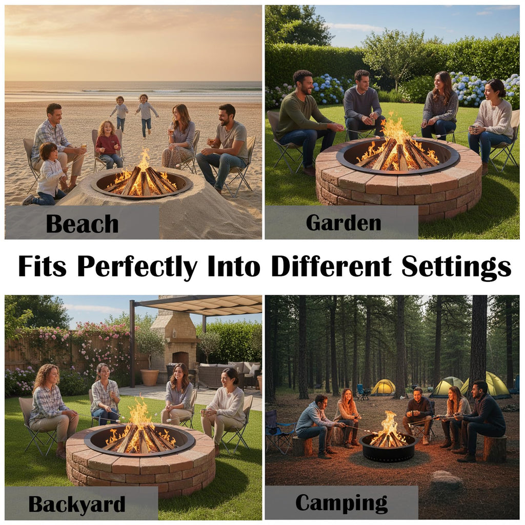 Fire Ring for Outside Fire Pit 55-Inch Outer/51-Inch Inner Diameter, Heavy Duty Solid Metal Steel Round Fire Pit Ring