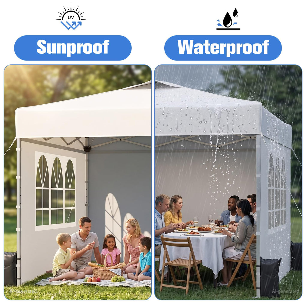 10x10 Pop Up Canopy Tent with One Push Setup, 3 Adjustable Heights, White
