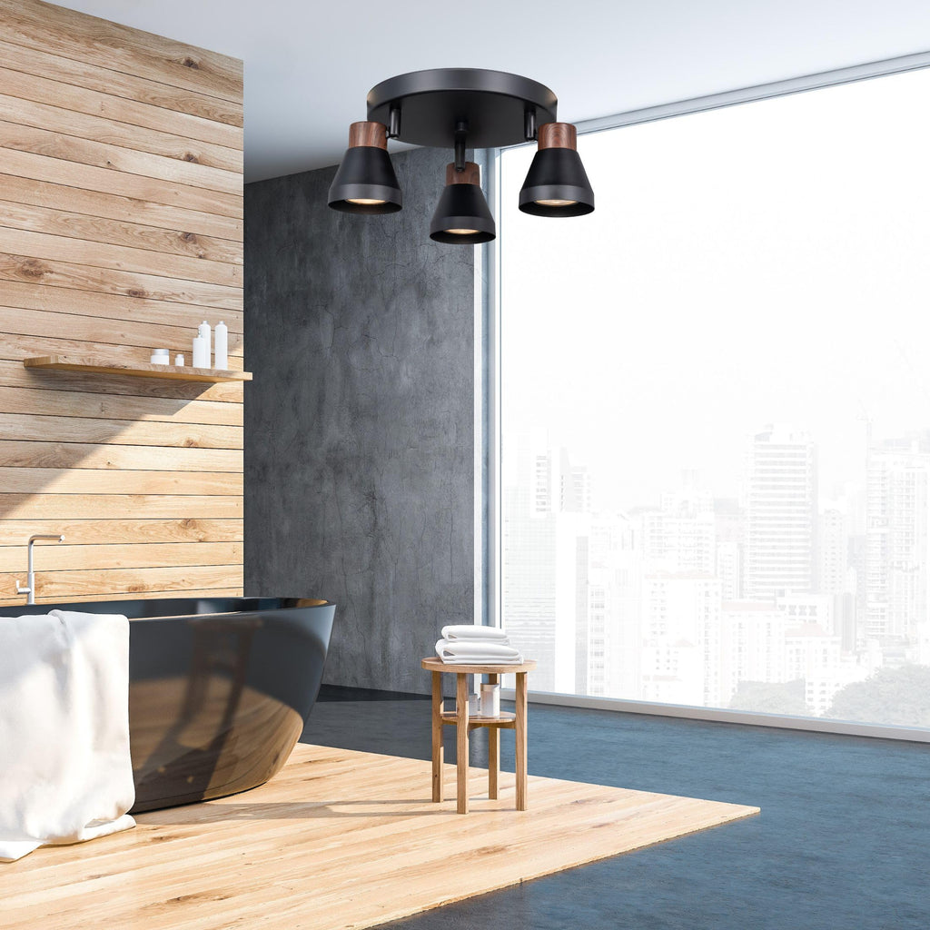 Modern Track Lighting Kit Black Faux Wood Accent,Adjustable GU10 Flush Mount Ceiling Fixture Pivot