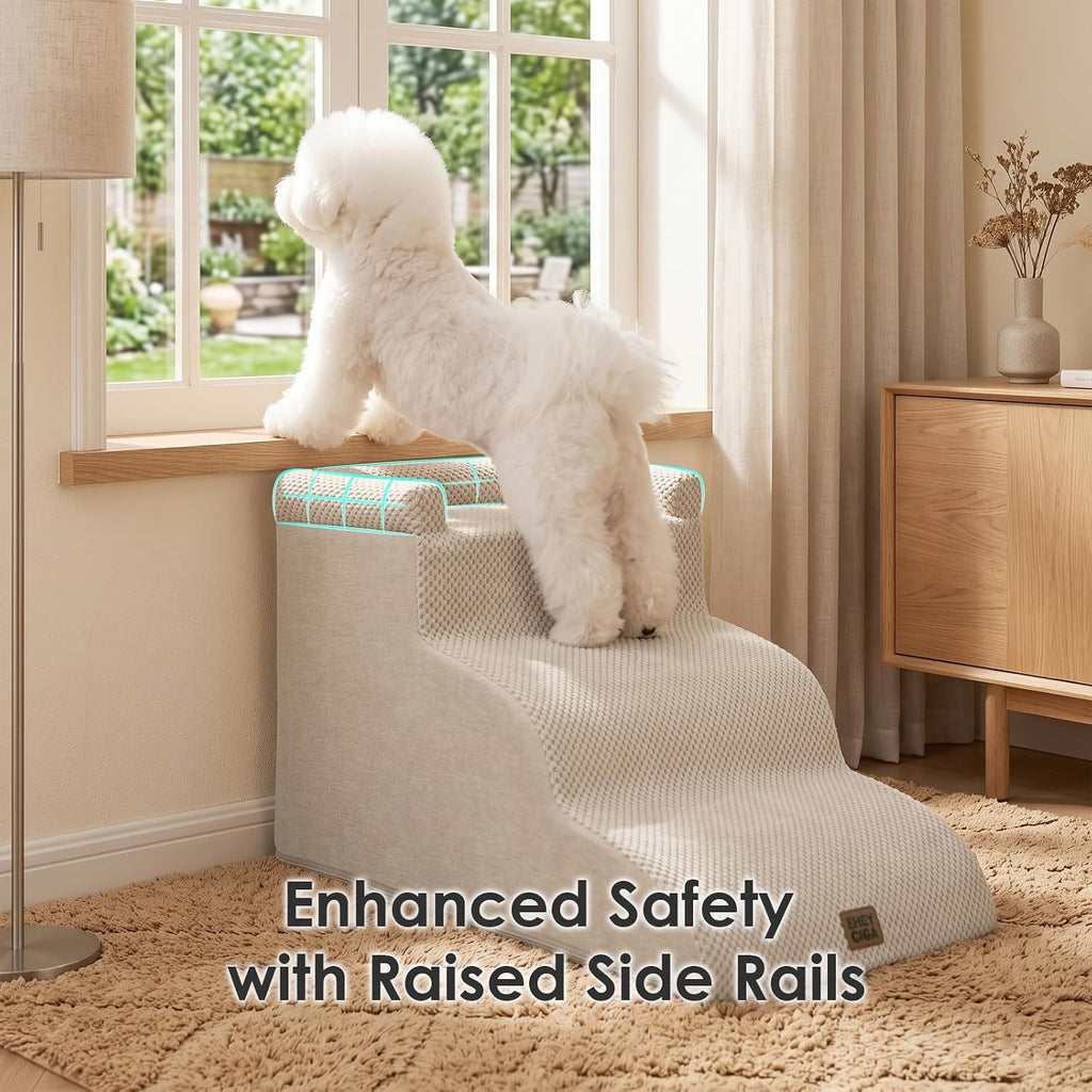 3-Step Curved Dog Stairs for Small Dogs 14" H, Beige