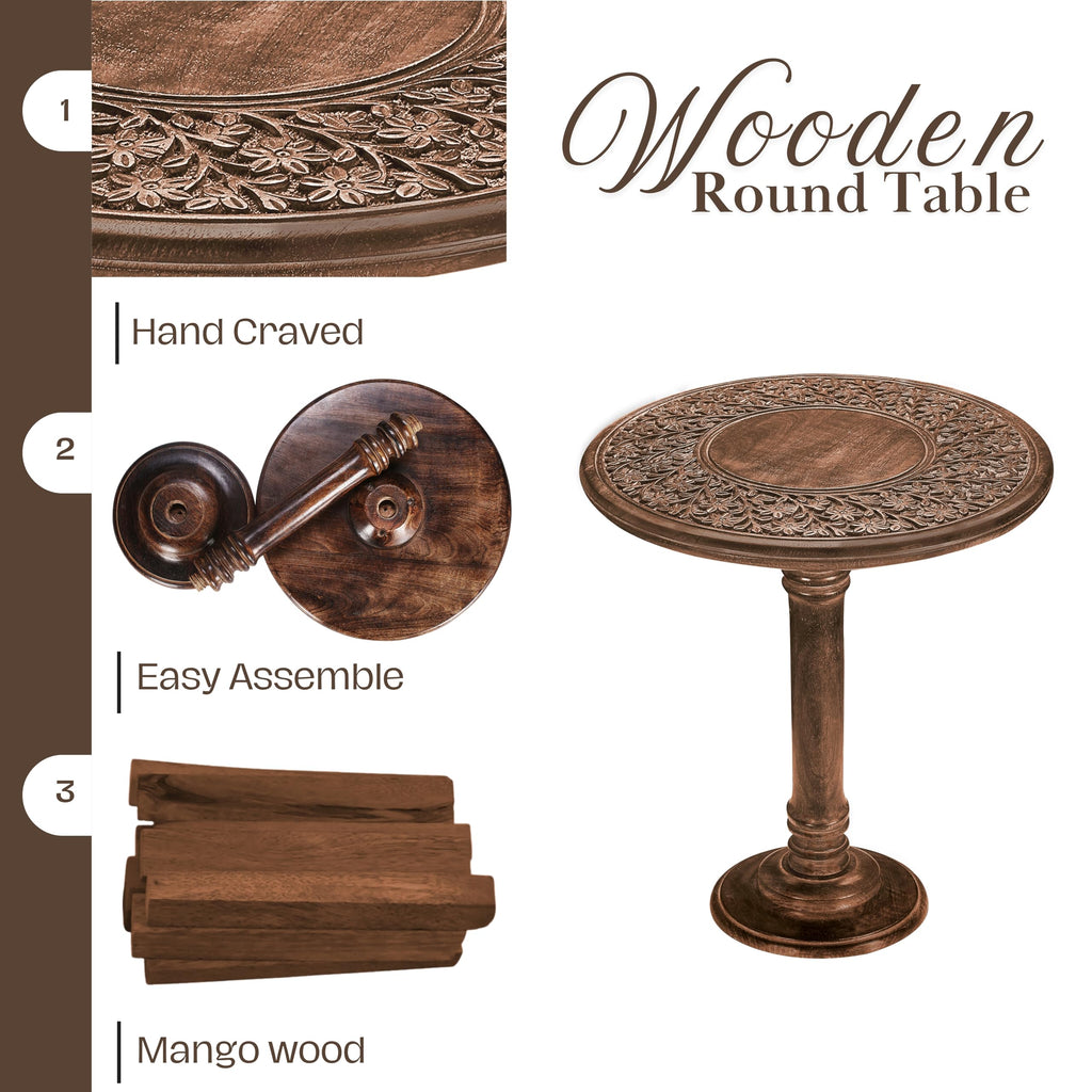 SideTable in Solid Wood With Hand Carving, End Table, Livingroom Table 18x22