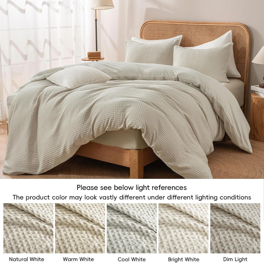 Waffle Weave Duvet Cover Set King, No Snagging Ultra Soft Luxury Textured Breathable Comforter Cover for All Season